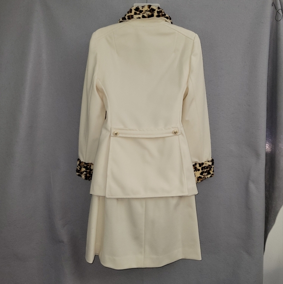 Vintage 60s Ivory Leopard Fur Trim Suit Double Breasted Blazer Mini Skirt S - Picture 7 of 15
